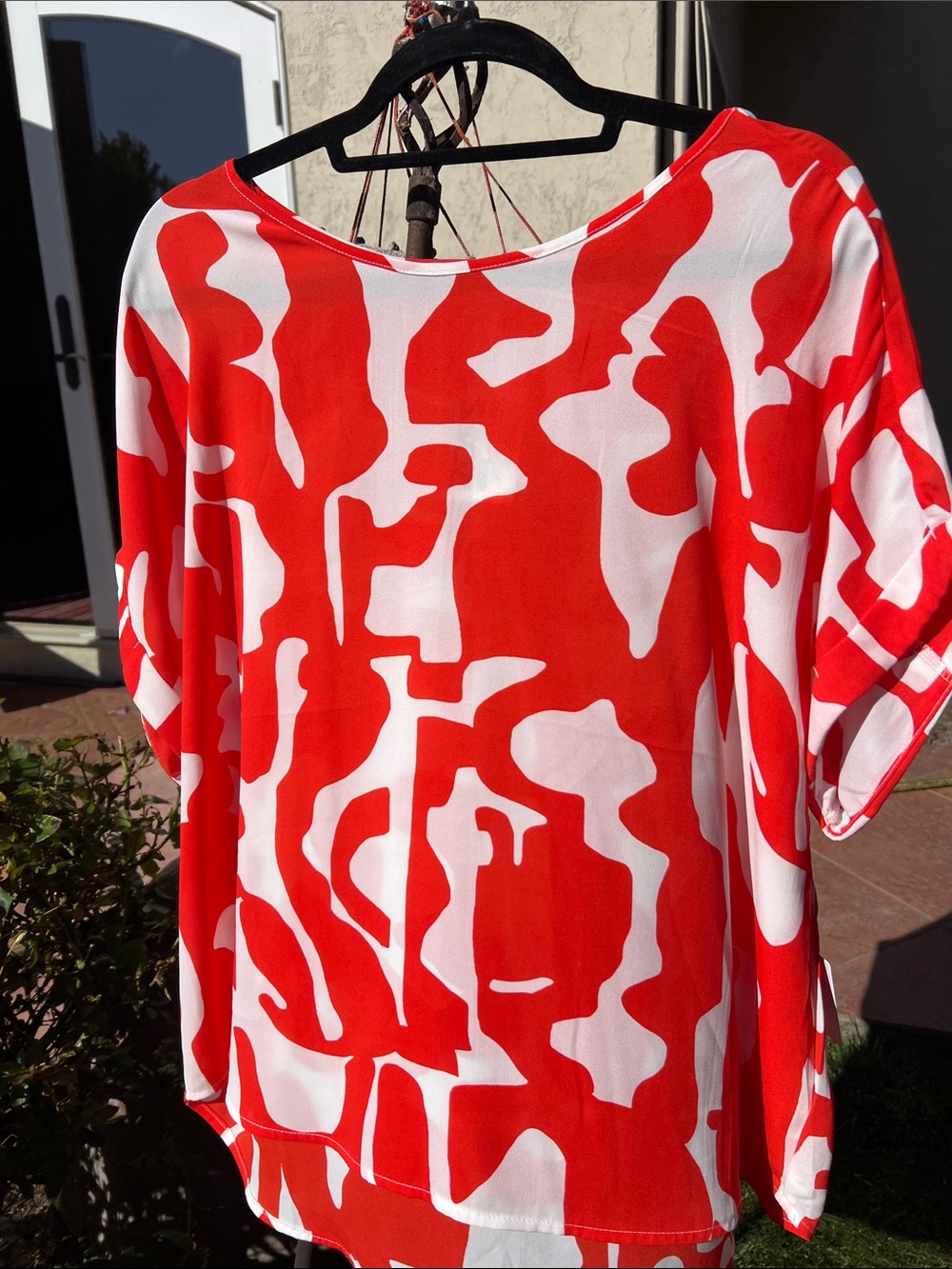 Bold Orange & White Abstract Print Top